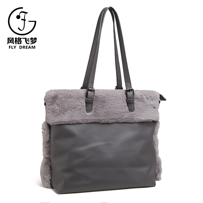 JDS Colorblock Fur-Embellished Handbag