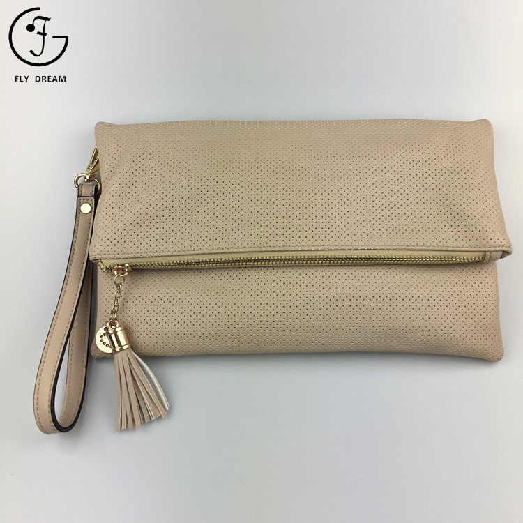 JDS Casual Solid Zipper Clutch Bag W/Wristlet